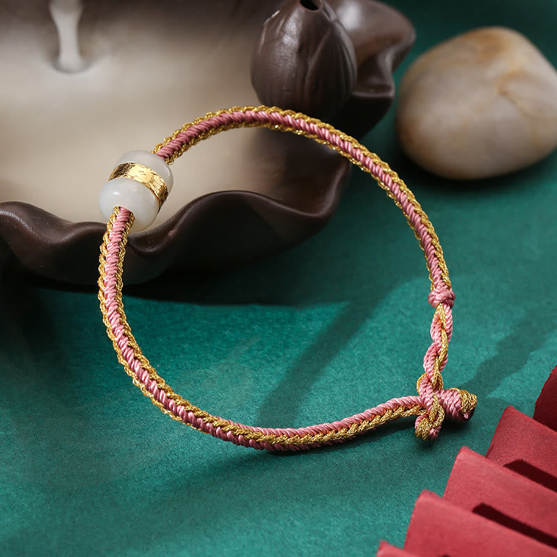 999 Gold Hetian White Jade Om Mani Padme Hum Fu Luck Bracelet