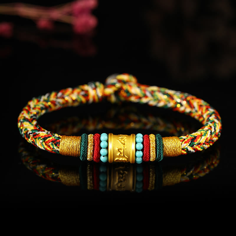 999 Gold Om Mani Padme Hum Handmade Eight Thread Peace Knot Bracelet