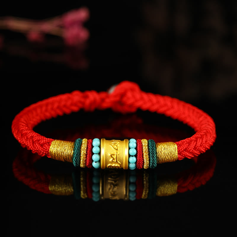 999 Gold Om Mani Padme Hum Handmade Eight Thread Peace Knot Bracelet