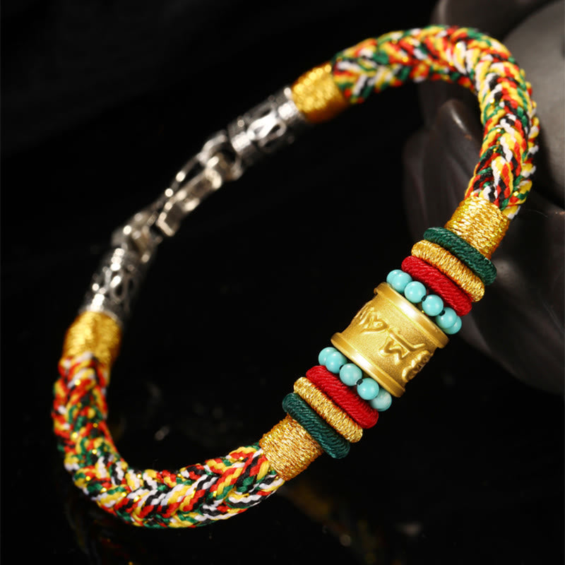 999 Gold Om Mani Padme Hum Handmade Eight Thread Peace Knot Bracelet