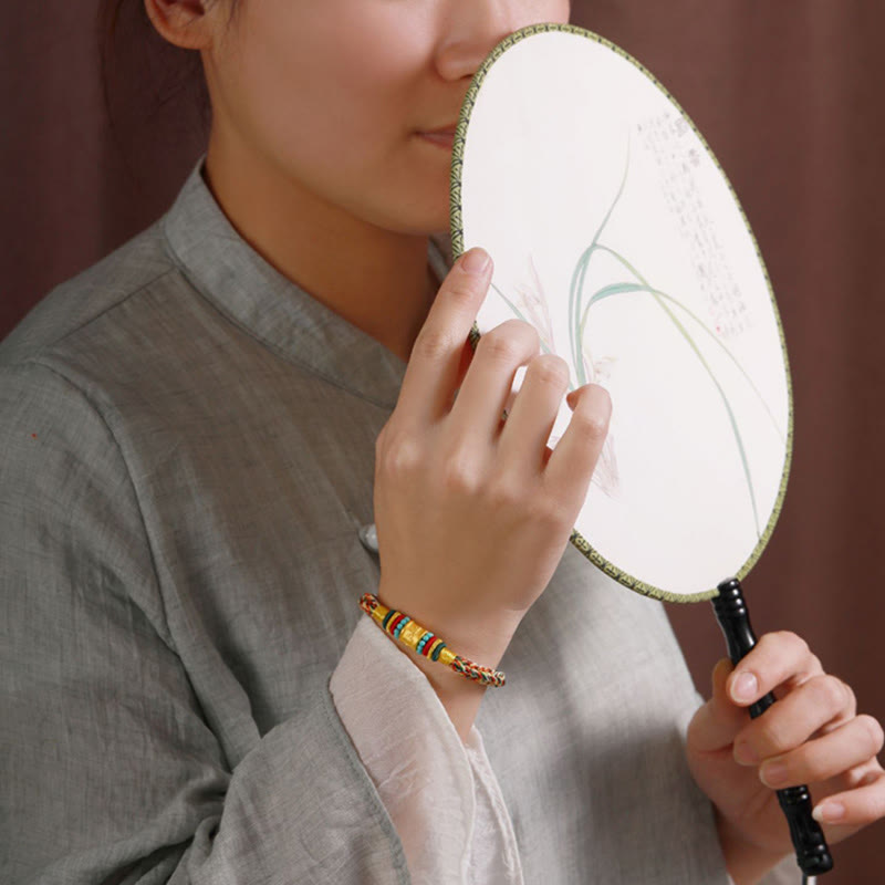 999 Gold Om Mani Padme Hum Handmade Eight Thread Peace Knot Bracelet