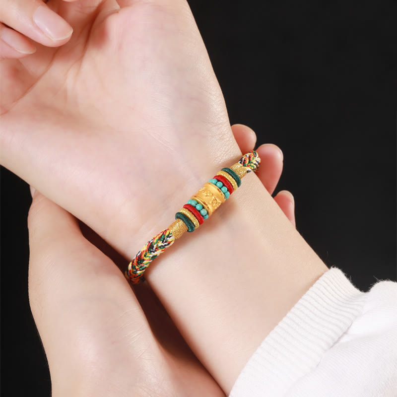 999 Gold Om Mani Padme Hum Handmade Eight Thread Peace Knot Bracelet