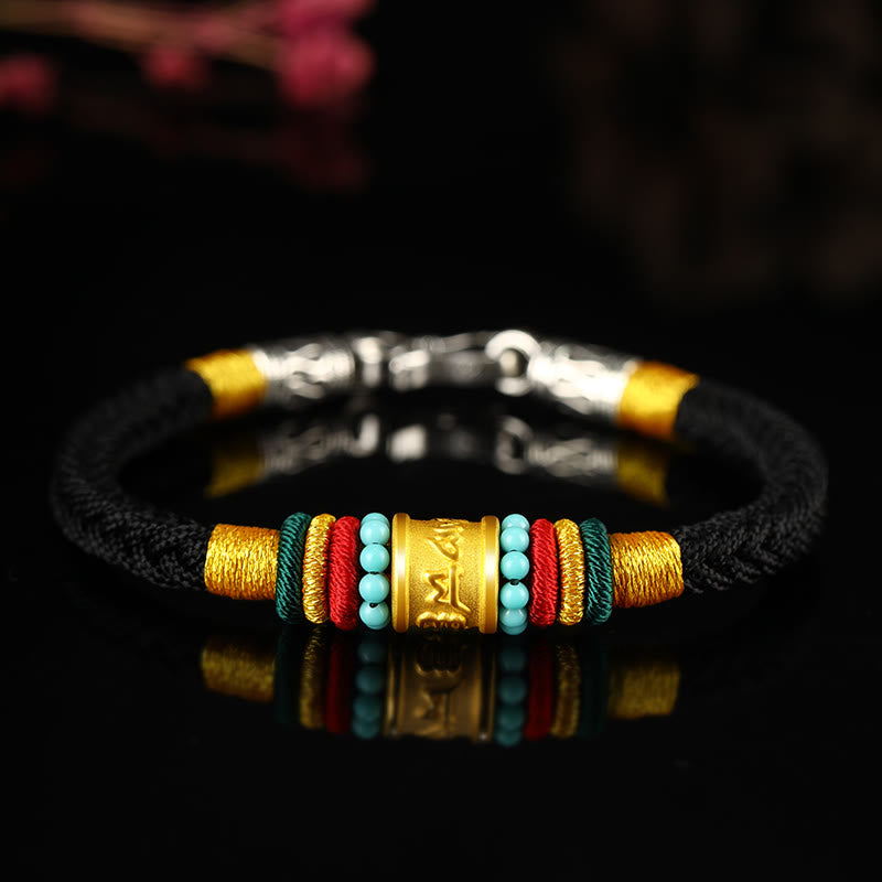 999 Gold Om Mani Padme Hum Handmade Eight Thread Peace Knot Bracelet