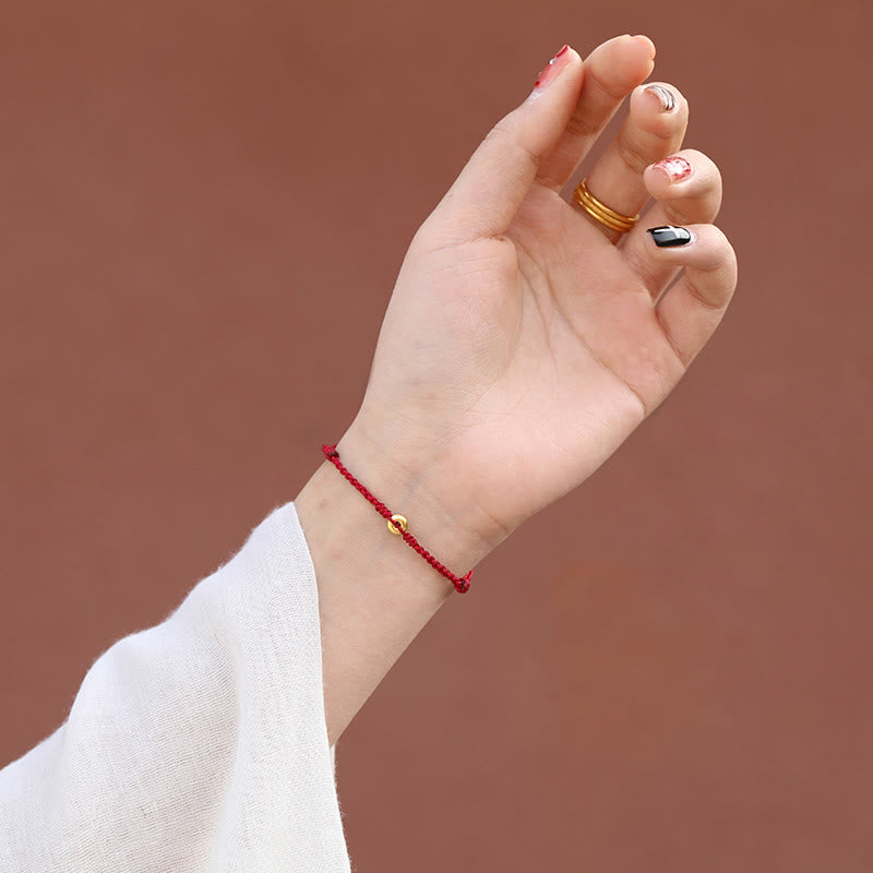 999 Gold Peace Buckle Red String Bracelet for Protection & Luck