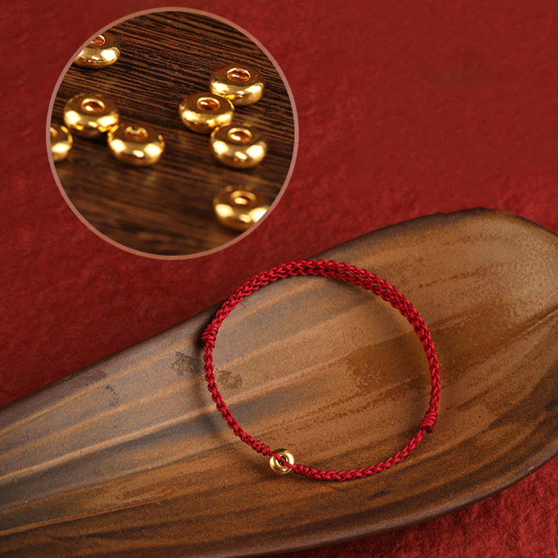999 Gold Peace Buckle Red String Bracelet for Protection & Luck