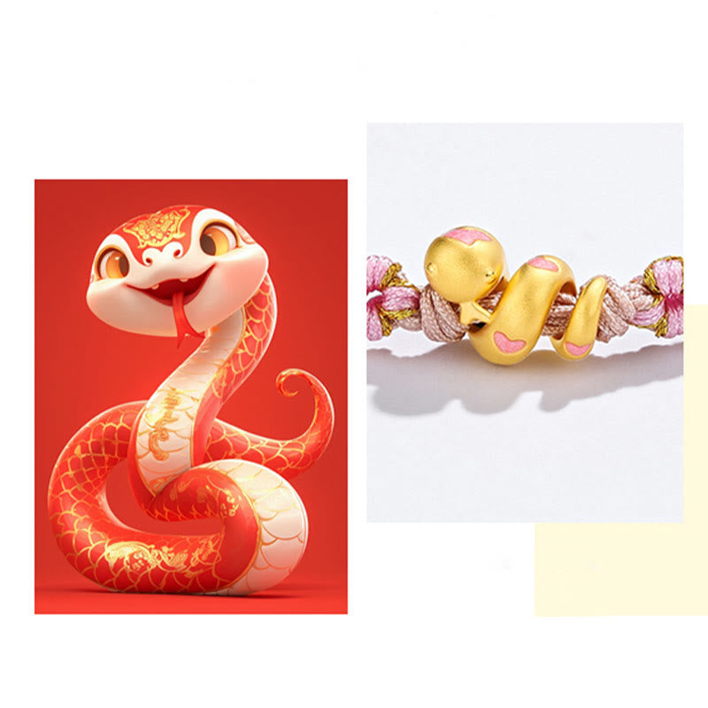 999 Gold Snake Pink Rope Bracelet for Luck