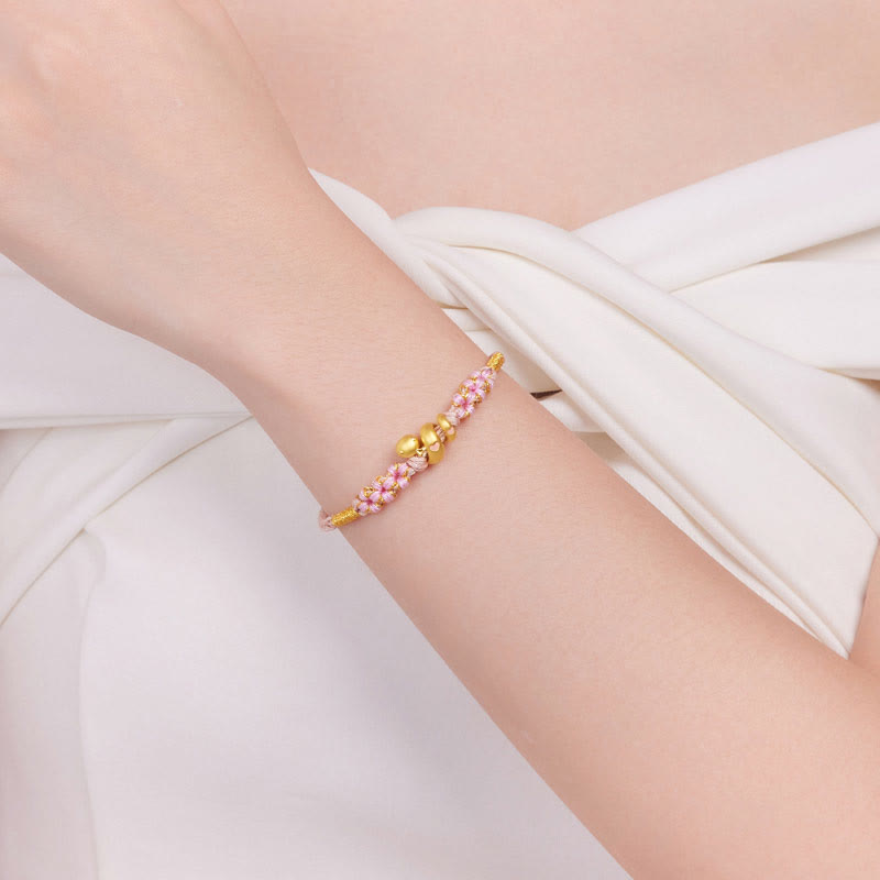 999 Gold Snake Pink Rope Bracelet for Luck