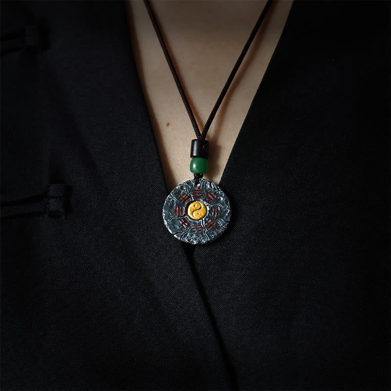 999 Sterling Silver 24k Gold Yin Yang Bagua Necklace Pendant