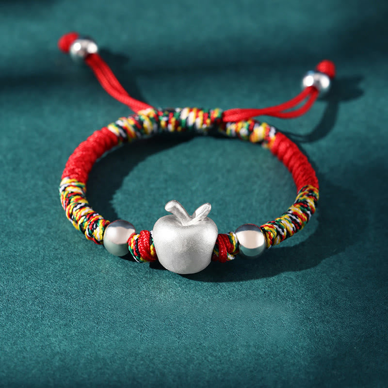 999 Sterling Silver Apple Red String Protection Bracelet