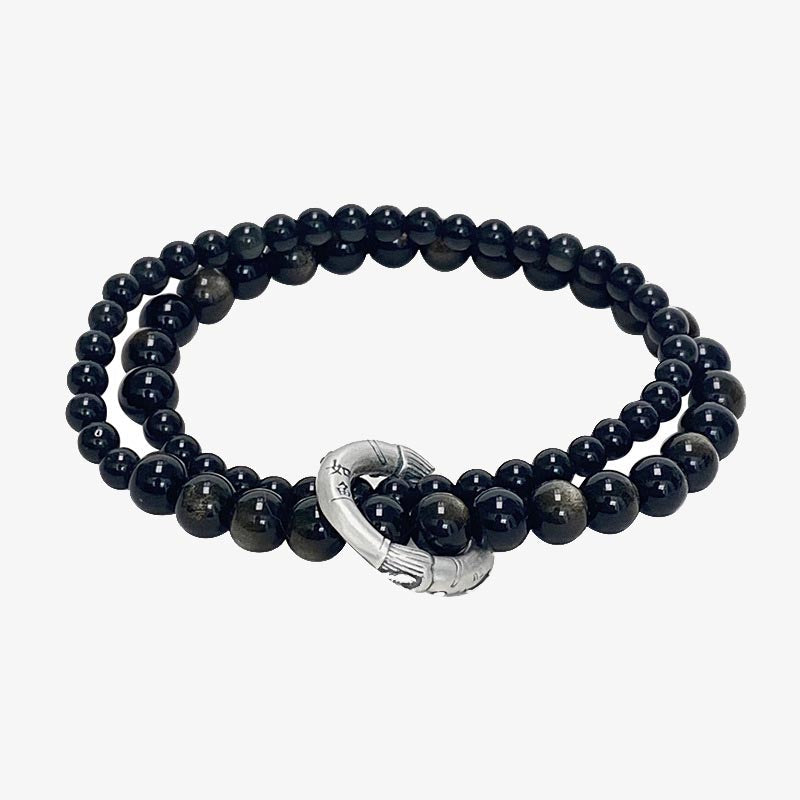 999 Sterling Silver Black Obsidian Unisex Protection Bracelet