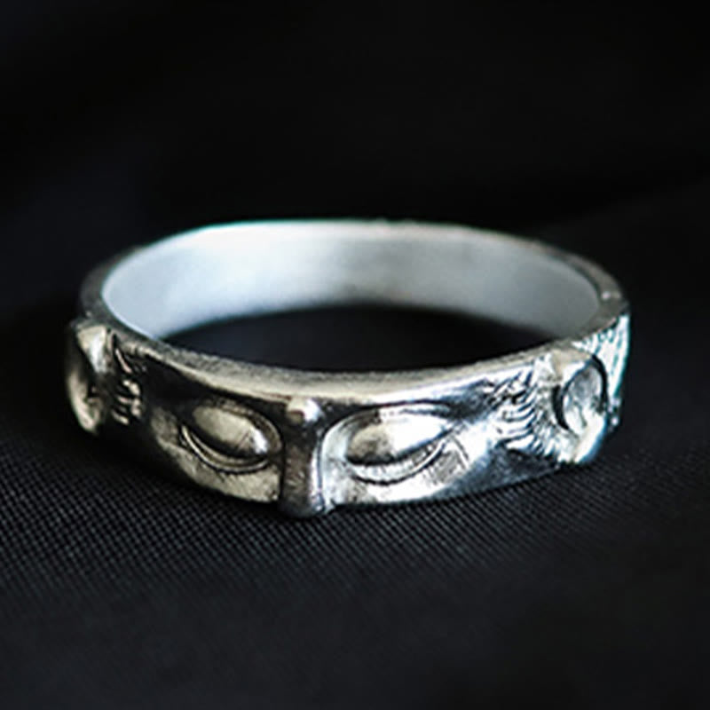 999 Sterling Silver Buddha Eyes Protection Ring