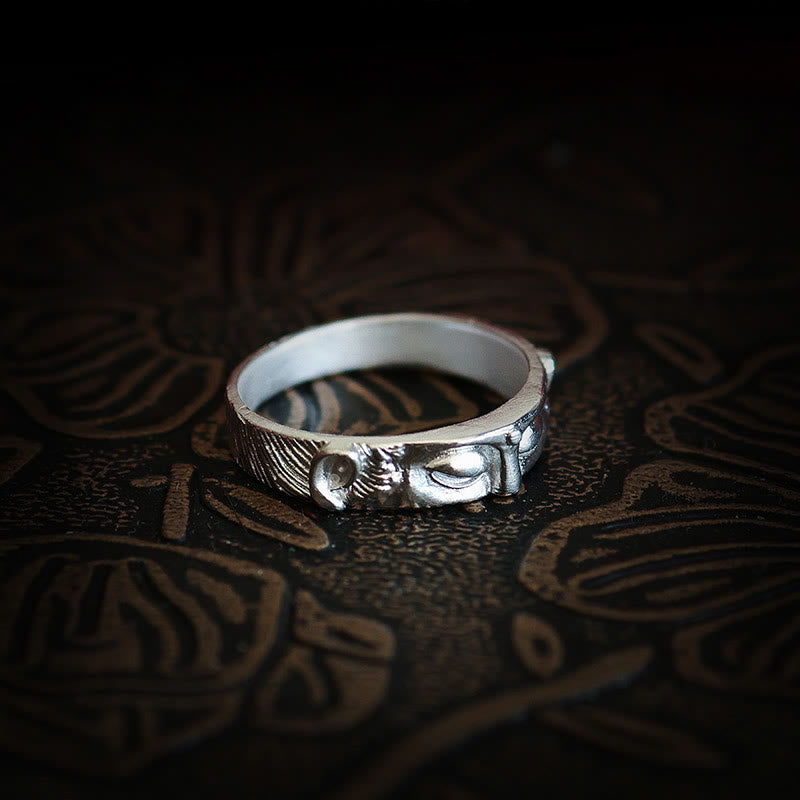 999 Sterling Silver Buddha Eyes Protection Ring