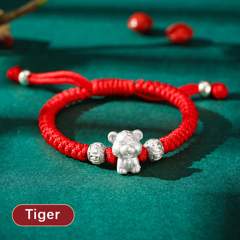 999 Sterling Silver Chinese Zodiac Kids Red Rope Luck Bracelet