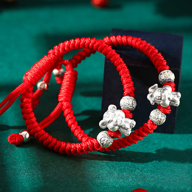 999 Sterling Silver Chinese Zodiac Kids Red Rope Luck Bracelet