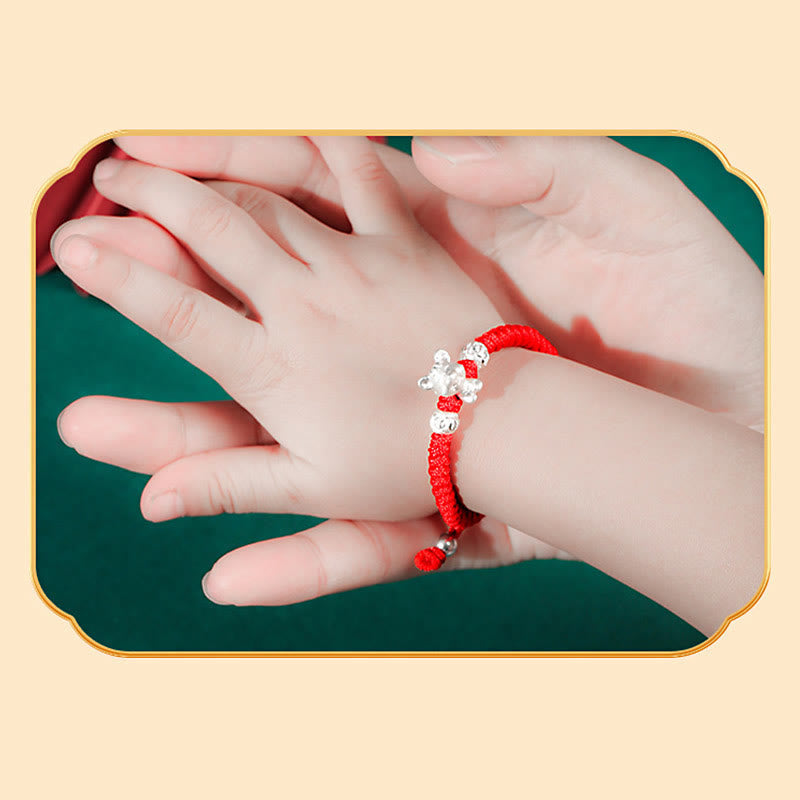 999 Sterling Silver Chinese Zodiac Kids Red Rope Luck Bracelet