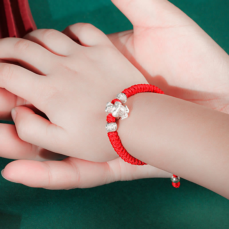 999 Sterling Silver Chinese Zodiac Kids Red Rope Luck Bracelet