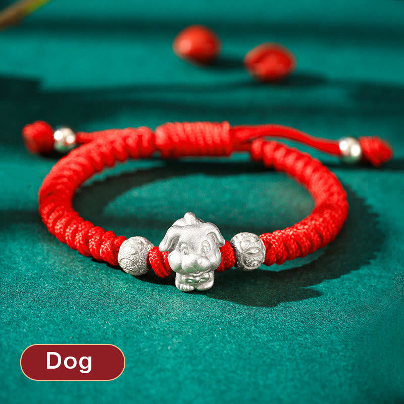 999 Sterling Silver Chinese Zodiac Kids Red Rope Luck Bracelet