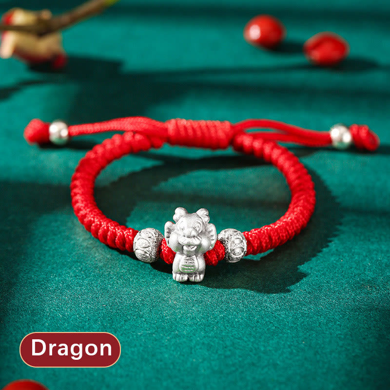 999 Sterling Silver Chinese Zodiac Kids Red Rope Luck Bracelet