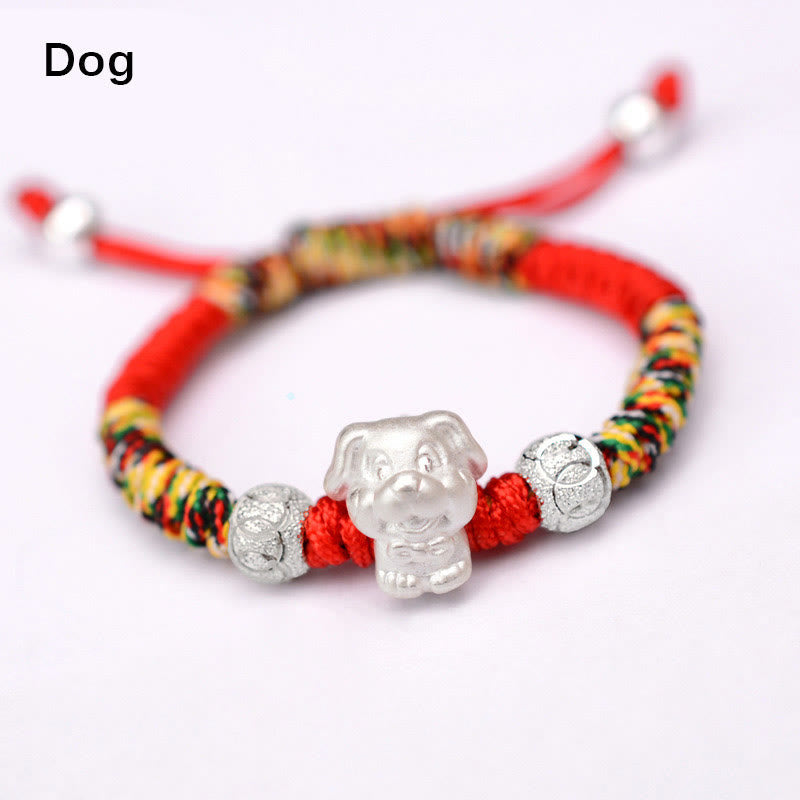 999 Sterling Silver Chinese Zodiac Kids Red Rope Luck Bracelet
