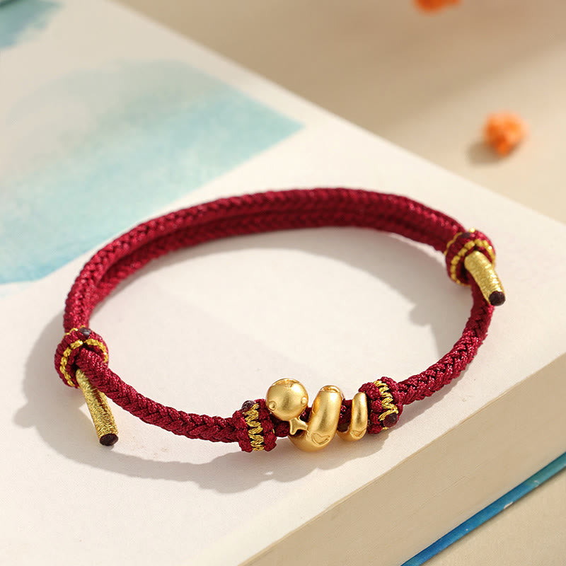 999 Sterling Silver Chinese Zodiac Snake Red String Bracelet