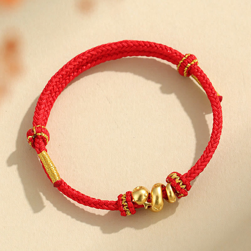 999 Sterling Silver Chinese Zodiac Snake Red String Bracelet