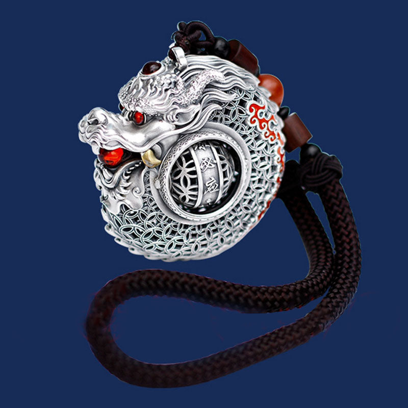 999 Sterling Silver Dragon Ball Hanging Decoration for Strength & Balance
