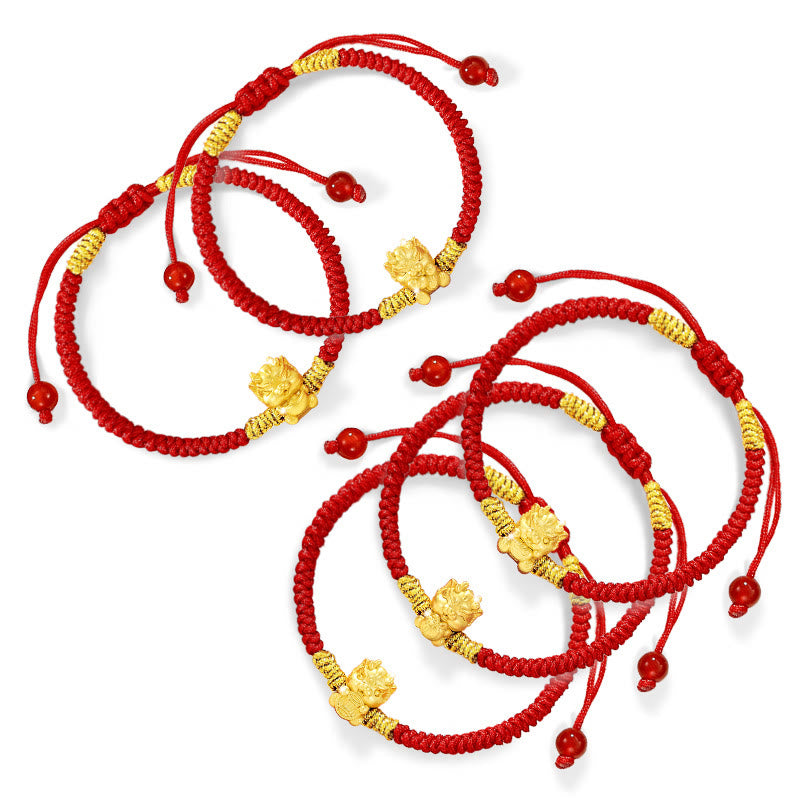 999 Sterling Silver Dragon Bracelet with Red String for Luck