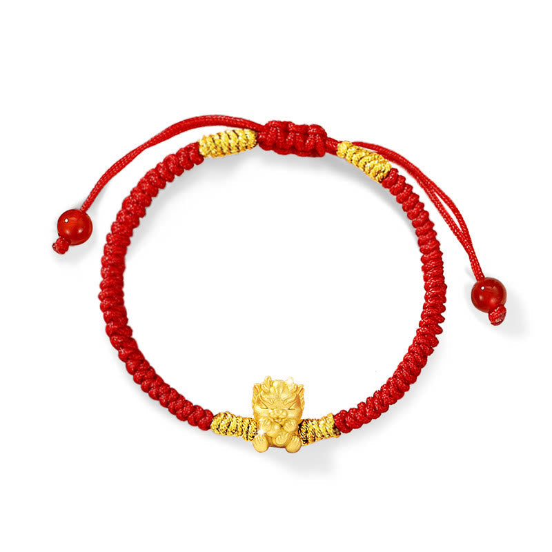999 Sterling Silver Dragon Bracelet with Red String for Luck