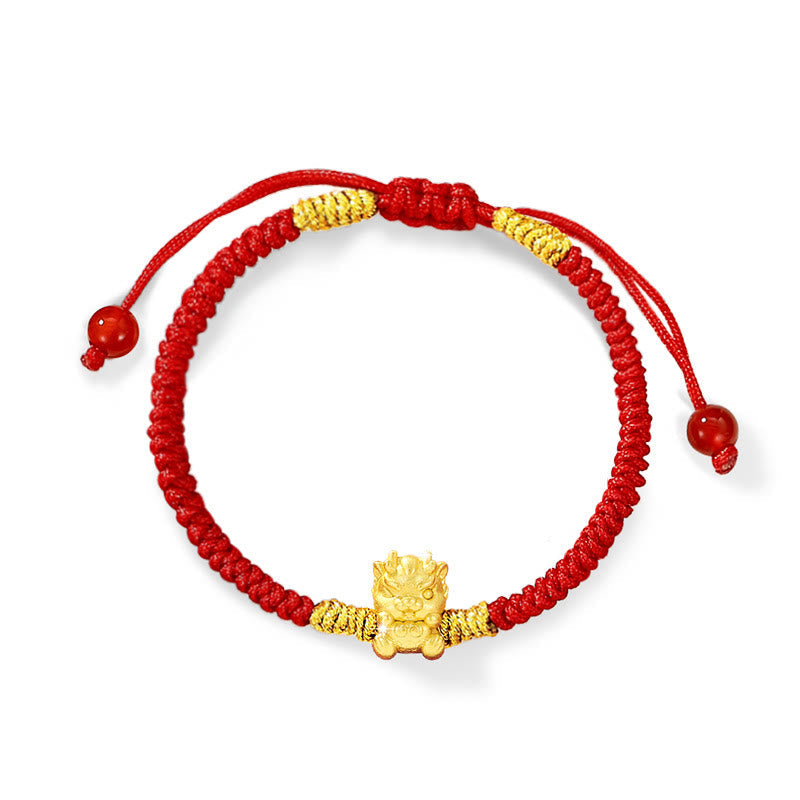 999 Sterling Silver Dragon Bracelet with Red String for Luck