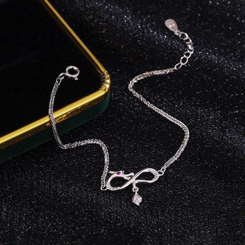 999 Sterling Silver Dragon Bracelet with Zircon | Protection Luck