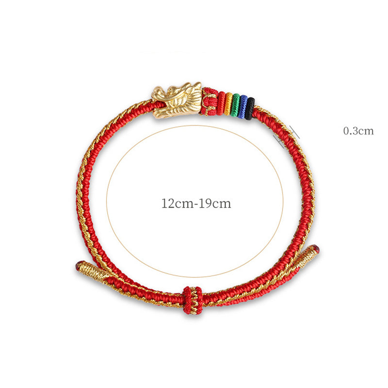 999 Sterling Silver Dragon Luck Bracelet Colorful Rope