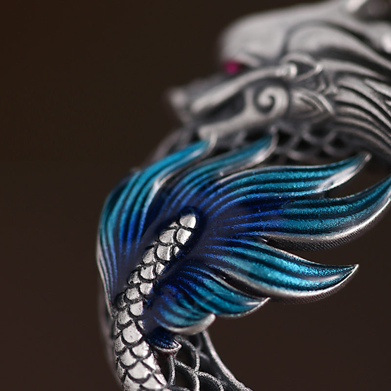 999 Sterling Silver Dragon Necklace with Peace Buckle for Auspicious Success