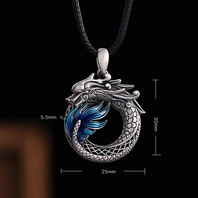 999 Sterling Silver Dragon Necklace with Peace Buckle for Auspicious Success