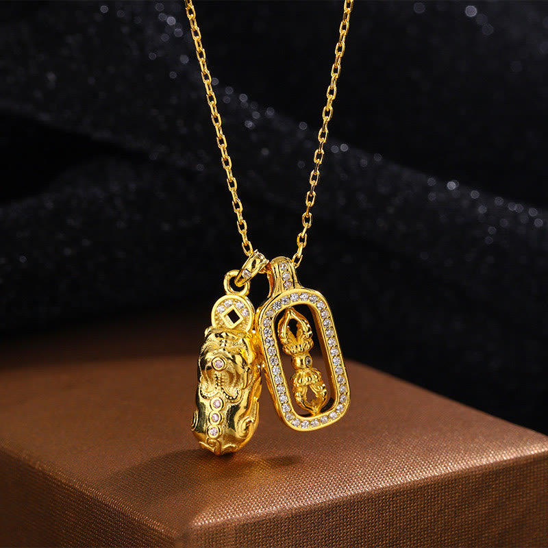 999 Sterling Silver Golden Pixiu Vajra Wealth Necklace Pendant