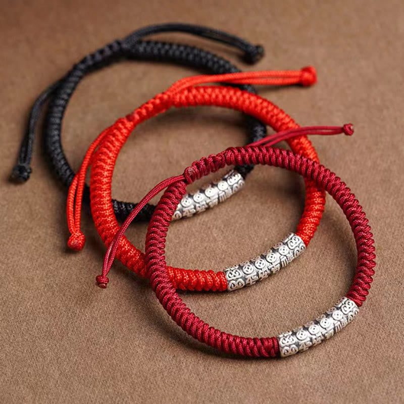 999 Sterling Silver Om Mani Padme Hum Rope Bracelet 5mm