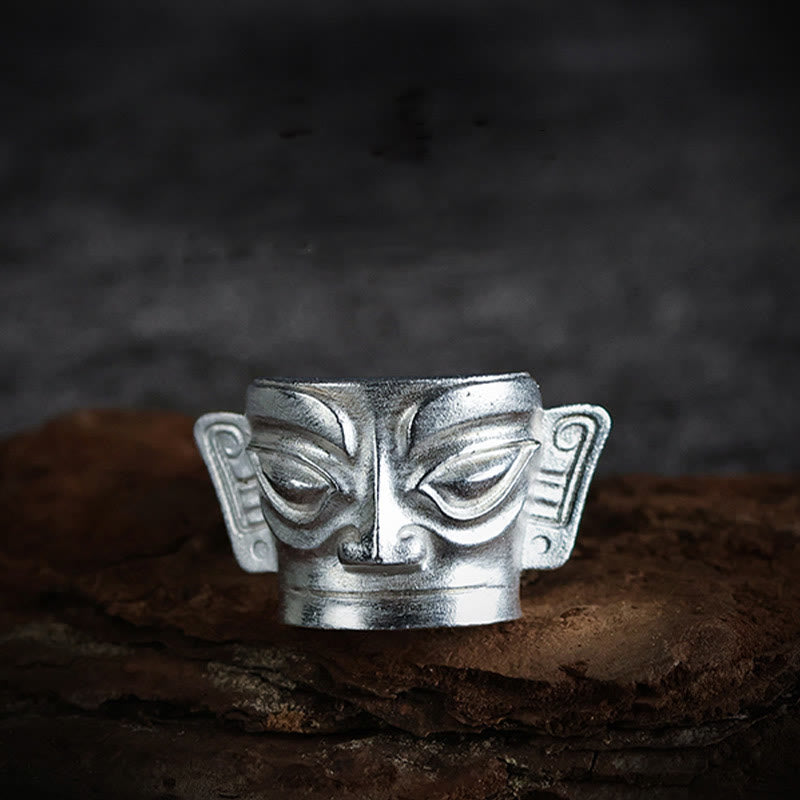 999 Sterling Silver Sanxingdui Mask Ring