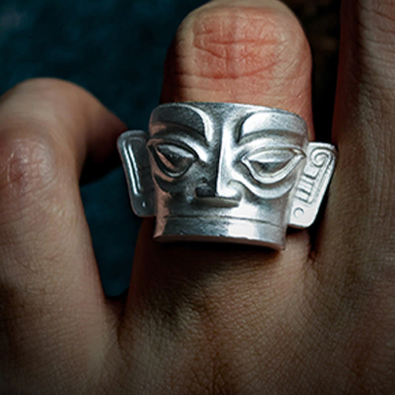 999 Sterling Silver Sanxingdui Mask Ring