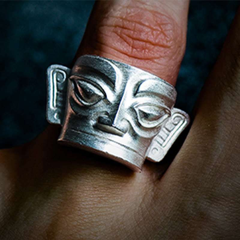 999 Sterling Silver Sanxingdui Mask Ring