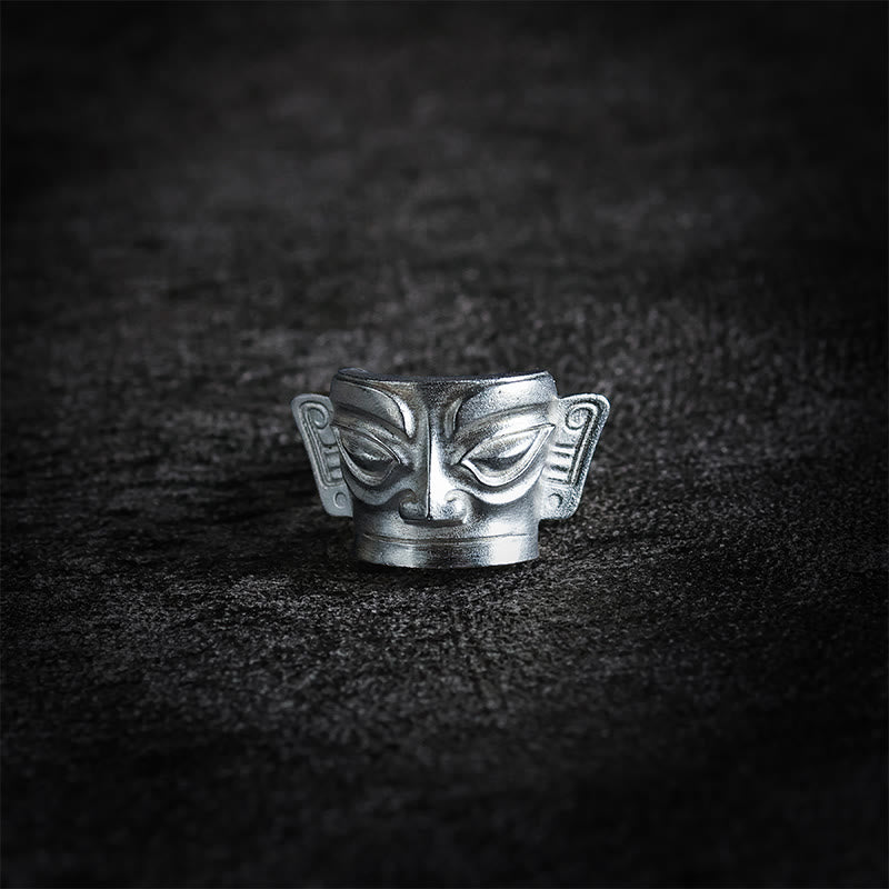 999 Sterling Silver Sanxingdui Mask Ring