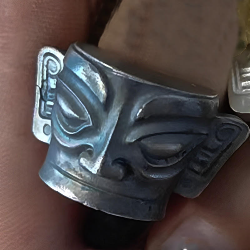 999 Sterling Silver Sanxingdui Mask Ring