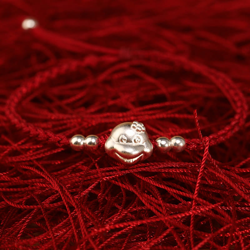 999 Sterling Silver Snake Head Red String Bracelet for Luck & Protection