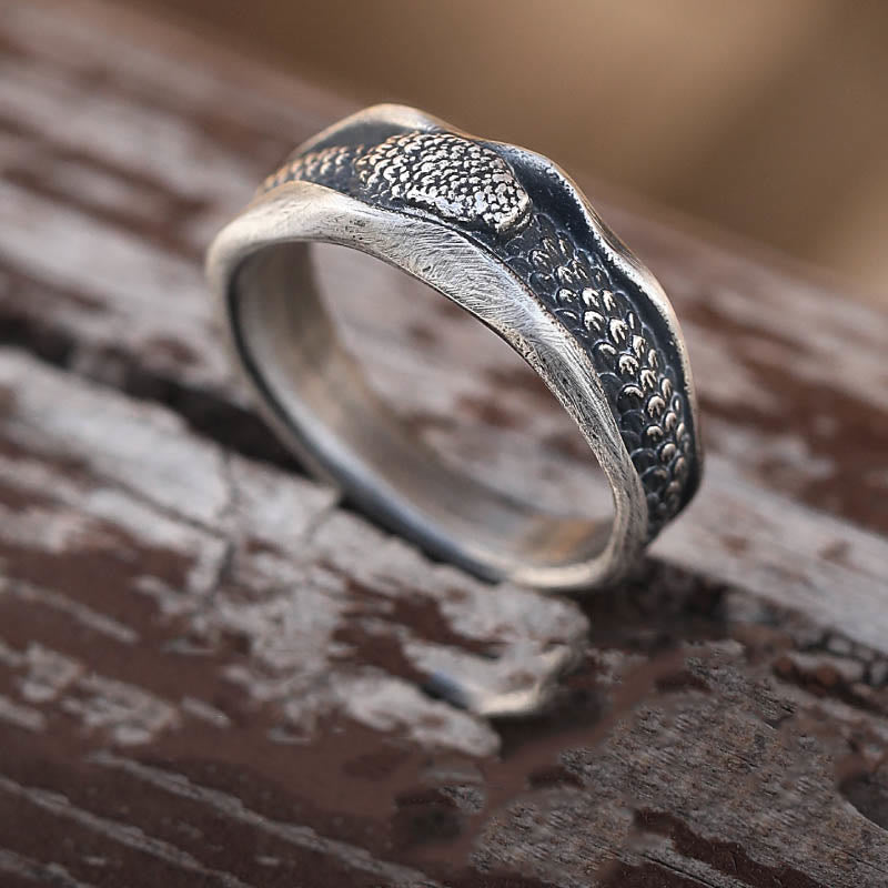 999 Sterling Silver Snake Protection Ring for Wisdom & Resilience