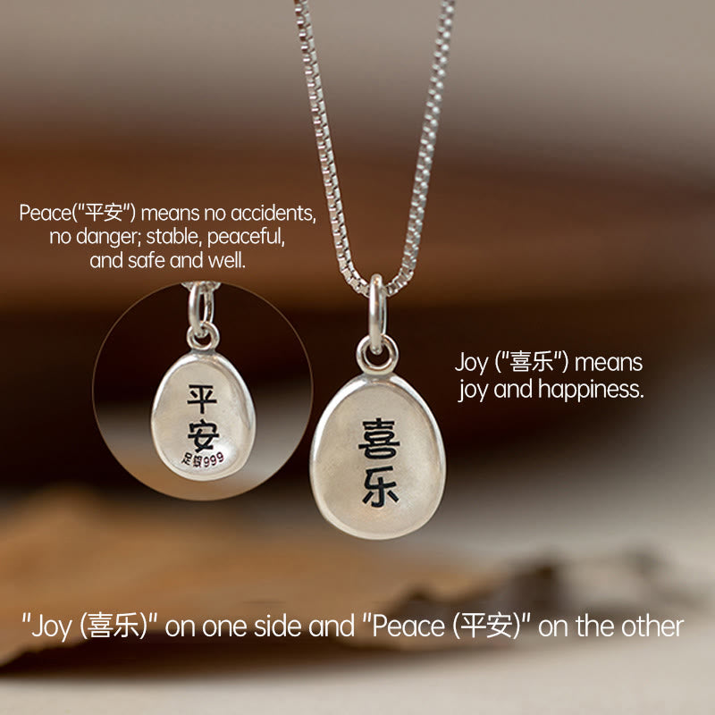 999 Sterling Silver Spiritual Necklace with Peace Joy Fu Charm