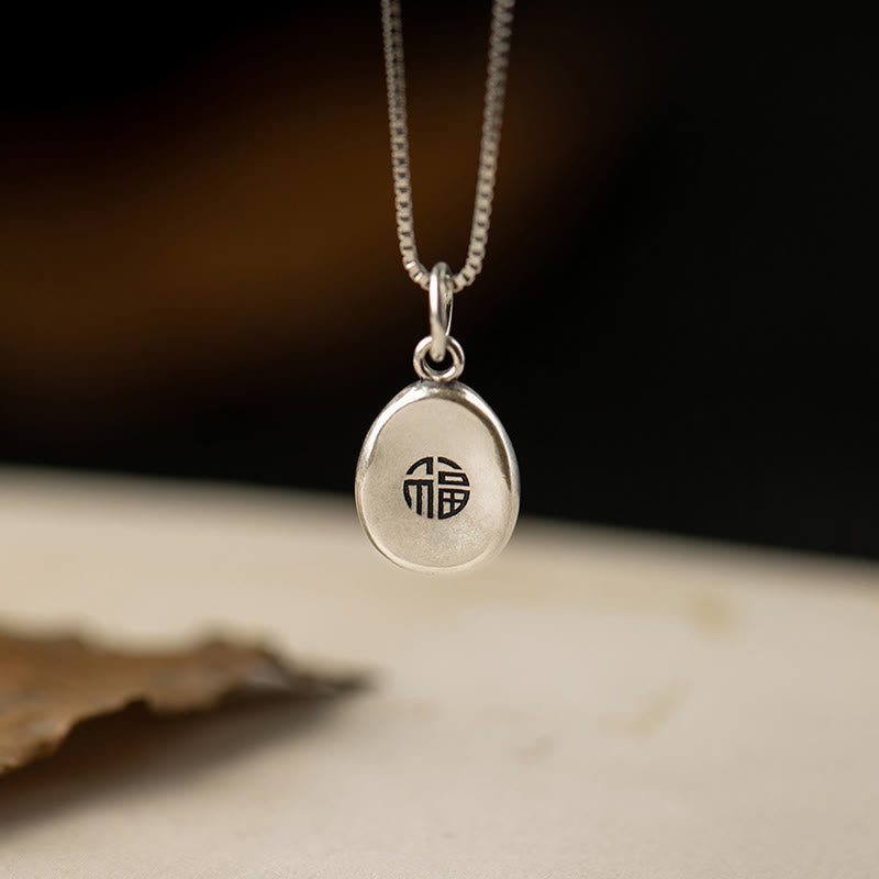 999 Sterling Silver Spiritual Necklace with Peace Joy Fu Charm