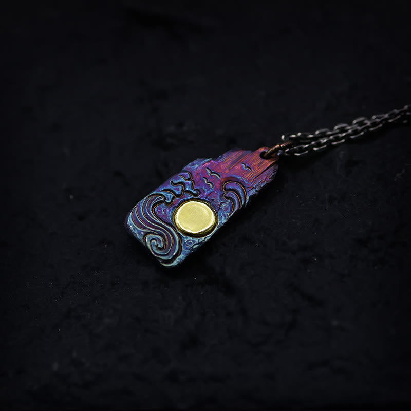 999 Sterling Silver Waves Sun Balance Spiritual Necklace