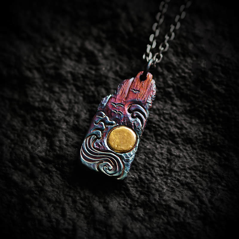 999 Sterling Silver Waves Sun Balance Spiritual Necklace