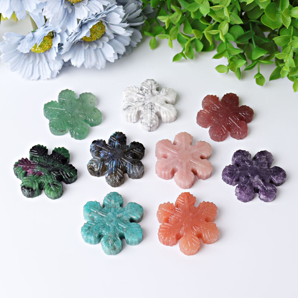 2 Inch Snowflake Crystal Figurines Hand-Carved Gemstone Art