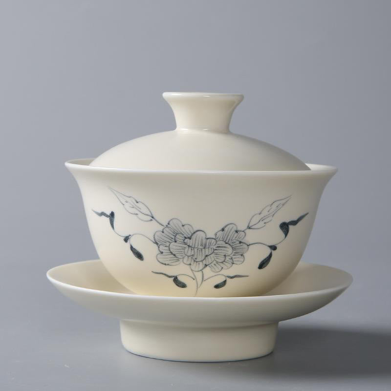 Hand Painted Ceramic Gaiwan Tea Cup With Lid 200ml | Zen Decor