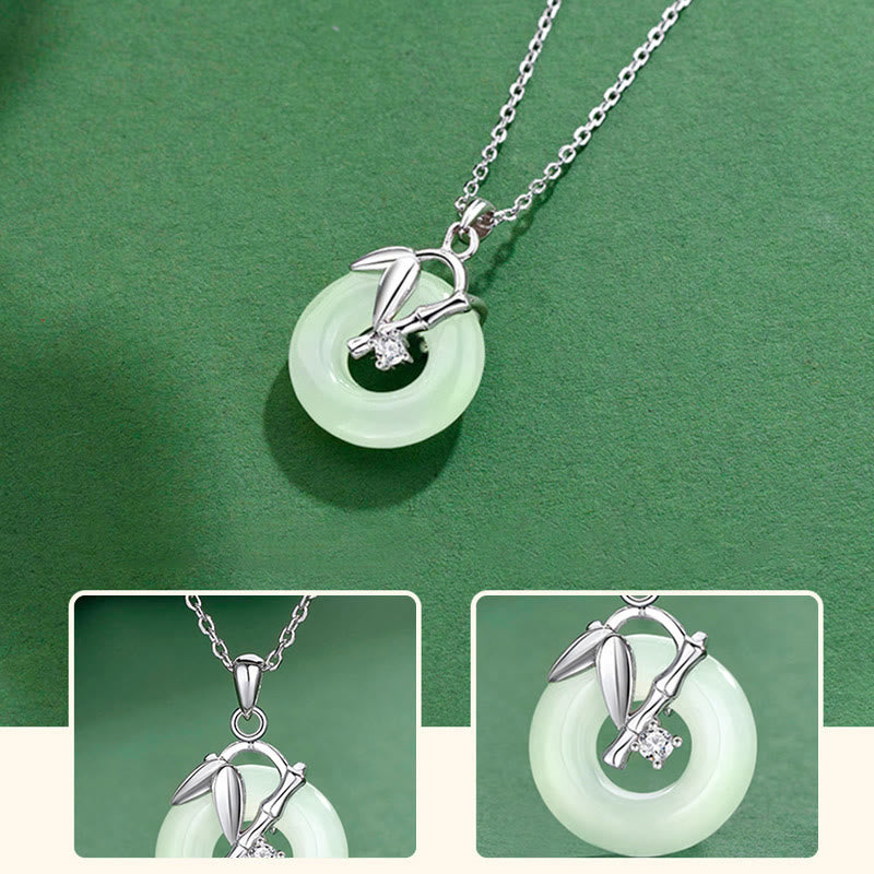 Hetian Jade Prosperity Pendant in 925 Sterling Silver Bamboo Leaf