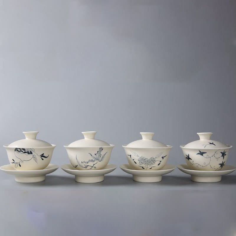 Hand Painted Ceramic Gaiwan Tea Cup With Lid 200ml | Zen Decor